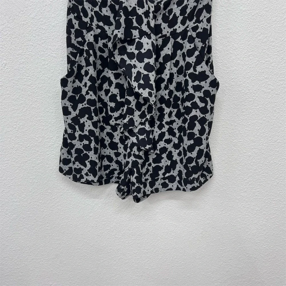 Express Romper Women's Size 2 Black Strapless Animal Print Ruffle Detail Casual